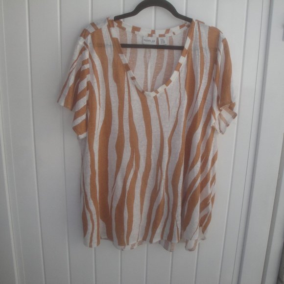 Rachel Zoe Top Women's 2X 100% Linen V-Neck Fall Colors (Rust and Cream) - Picture 1 of 3